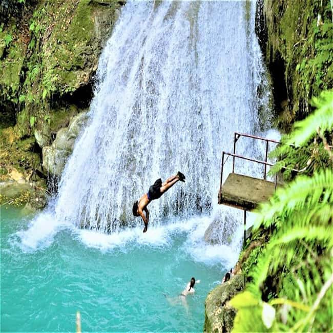 Blue Hole, Secret Falls, and Dunn's River Falls Combo Day-Tr - Blue Hole: Cliff Jumping and Tarzan-Style Rope Swinging