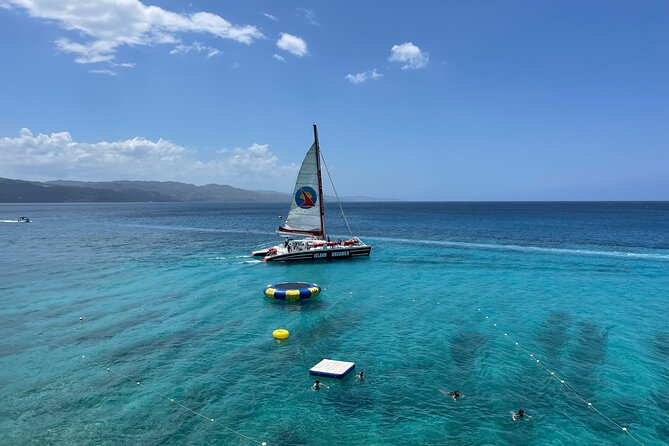 Half Day Catamaran Party Boat, Snorkeling and Hip Strip Tour - The party boat setup: nets, music, and a true wind-in-your-face cruise